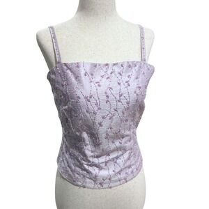 Y2K 2000s Lilac Purple Beaded 100% Silk Cami Top Sz L